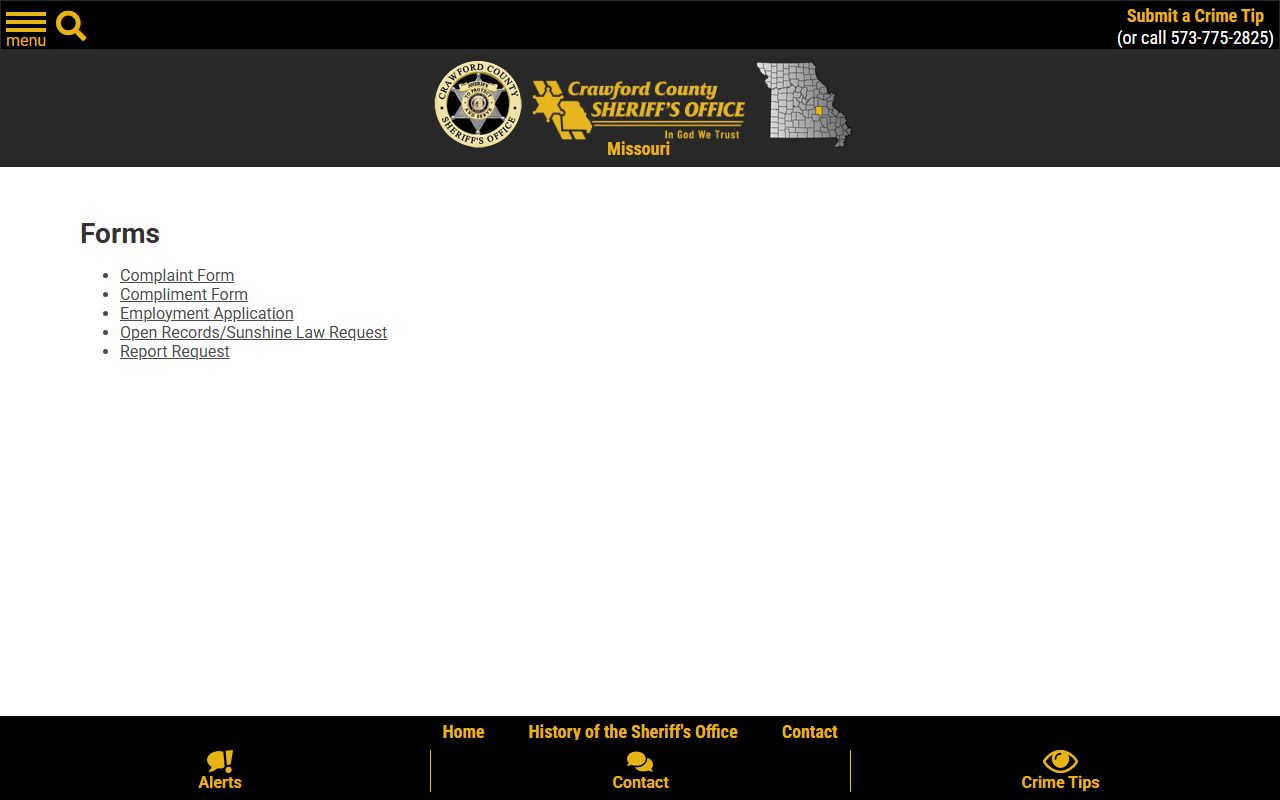Crawford County arrest records Sheriff's forms index