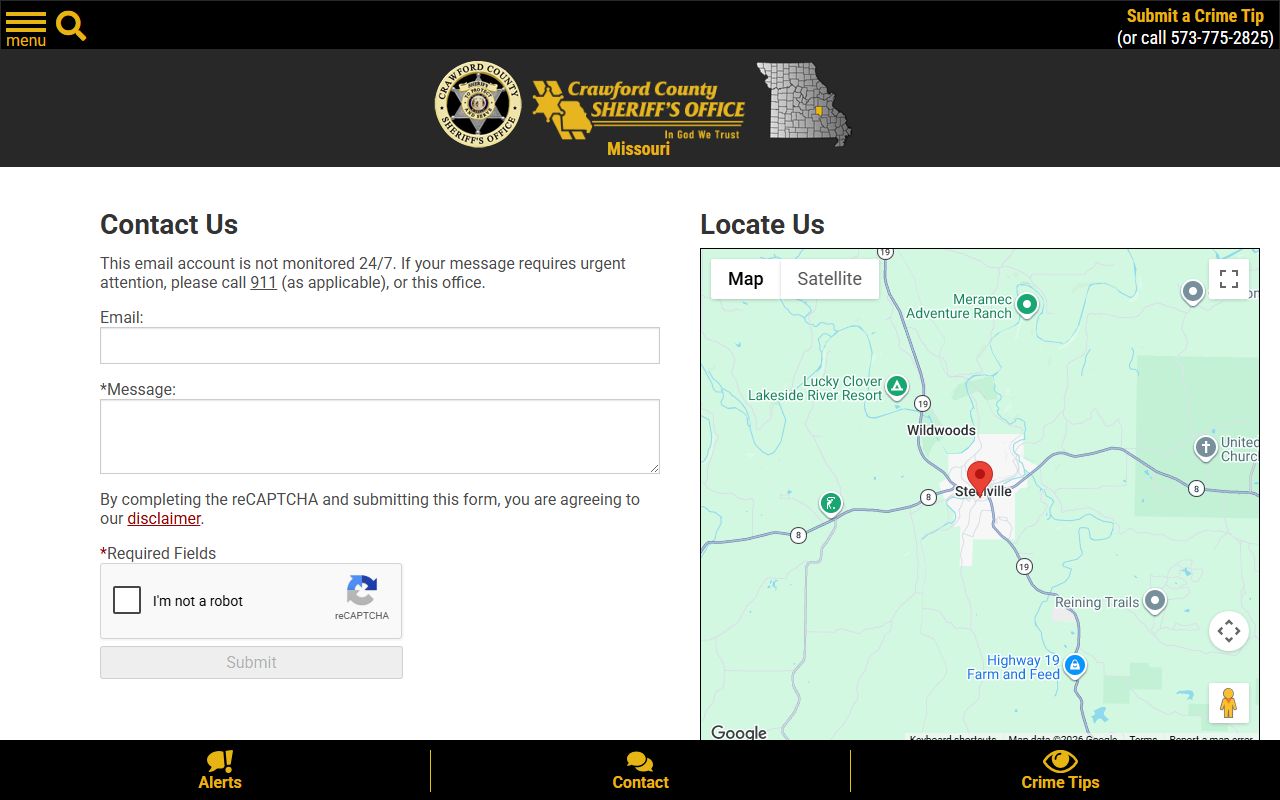Crawford County arrest records Sheriff's contact form
