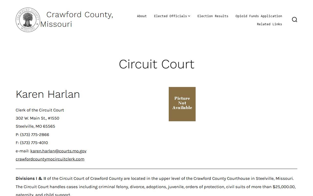 Crawford County court dockets official Circuit Court divisions and judges