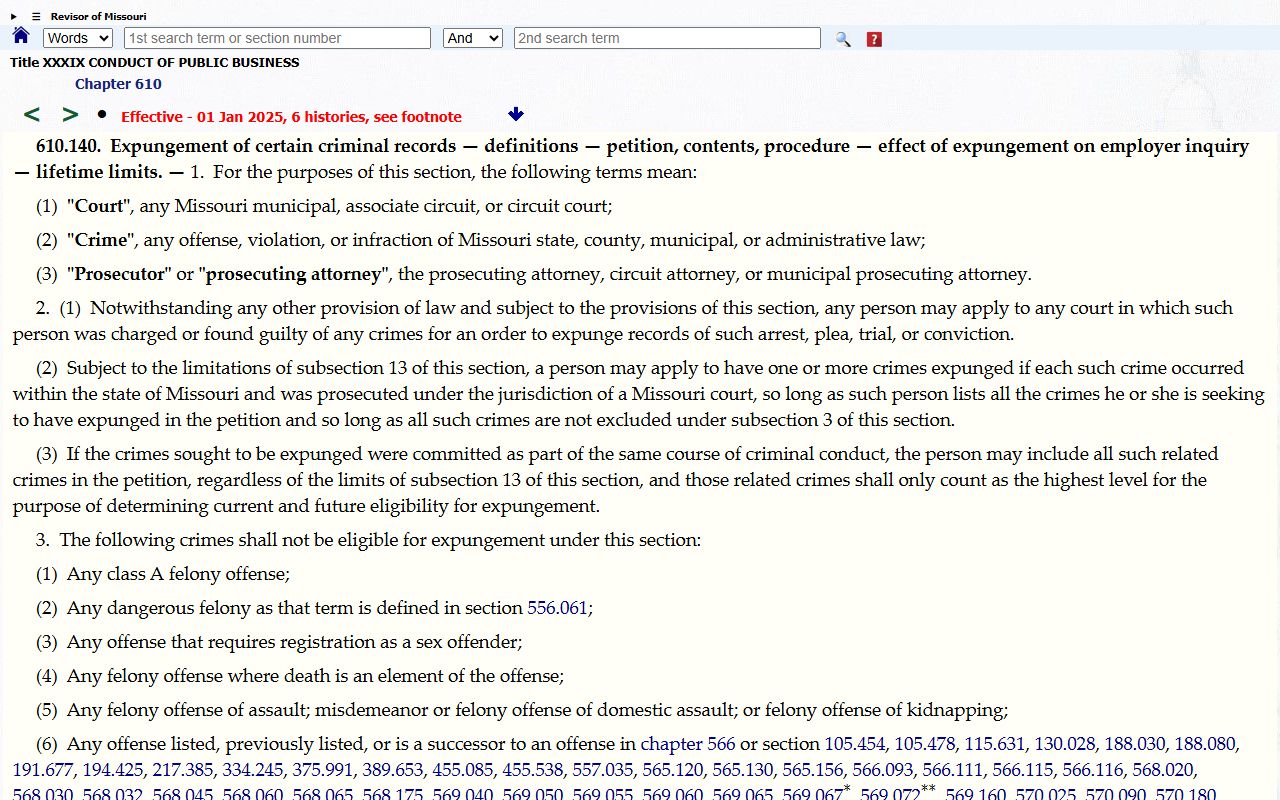 Crawford County court dockets Missouri criminal expungement statute