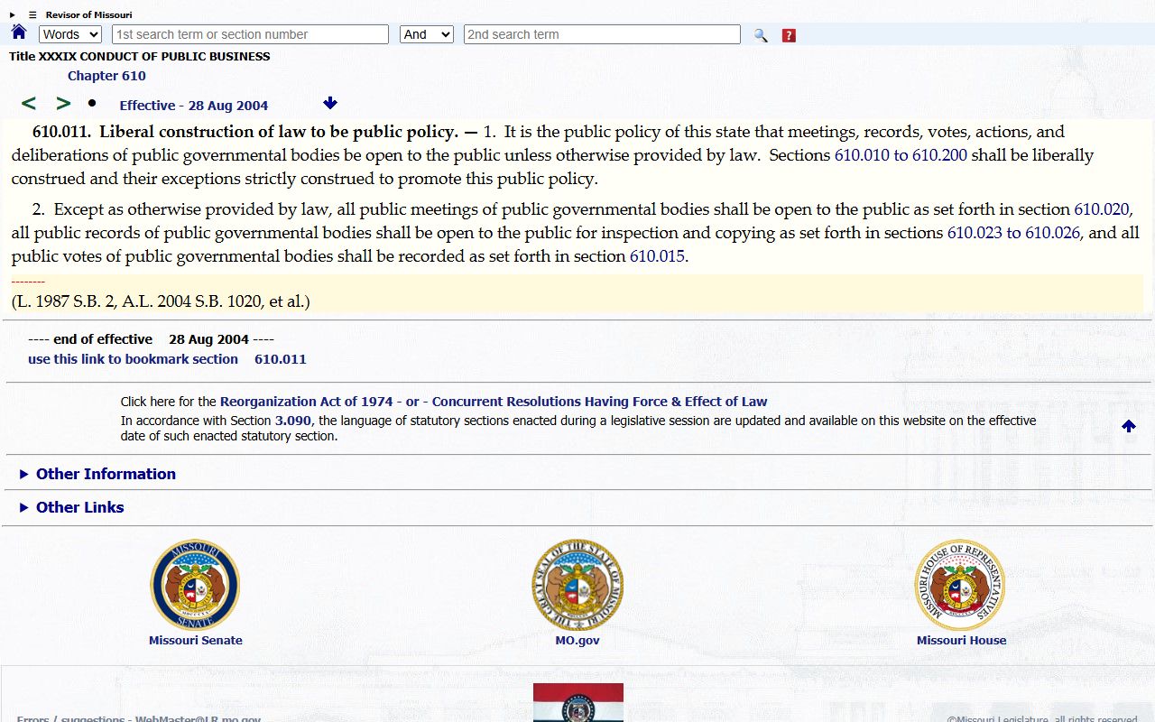 Crawford County court records Missouri Sunshine Law public policy source