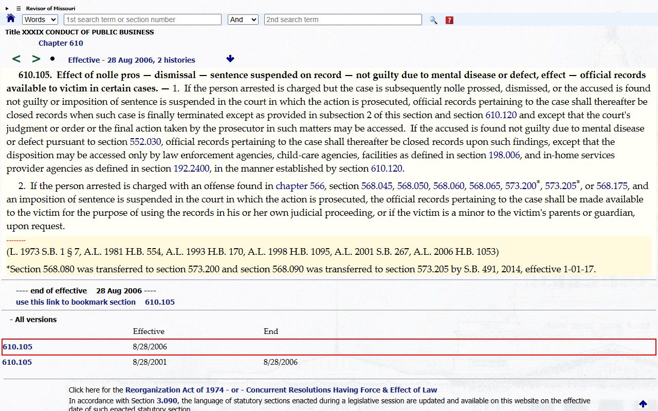 Crawford County court records closed criminal records Missouri statute