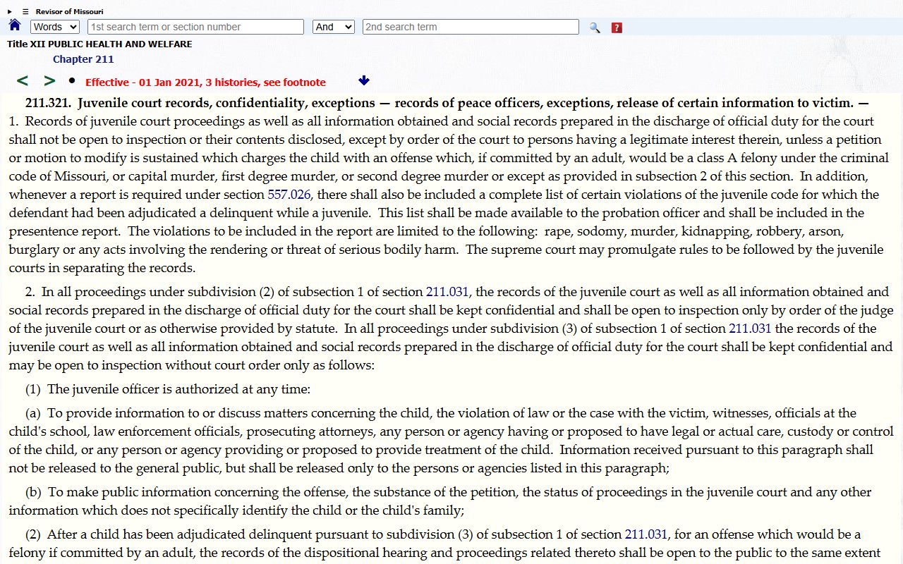 Crawford County court records Missouri juvenile court confidentiality law