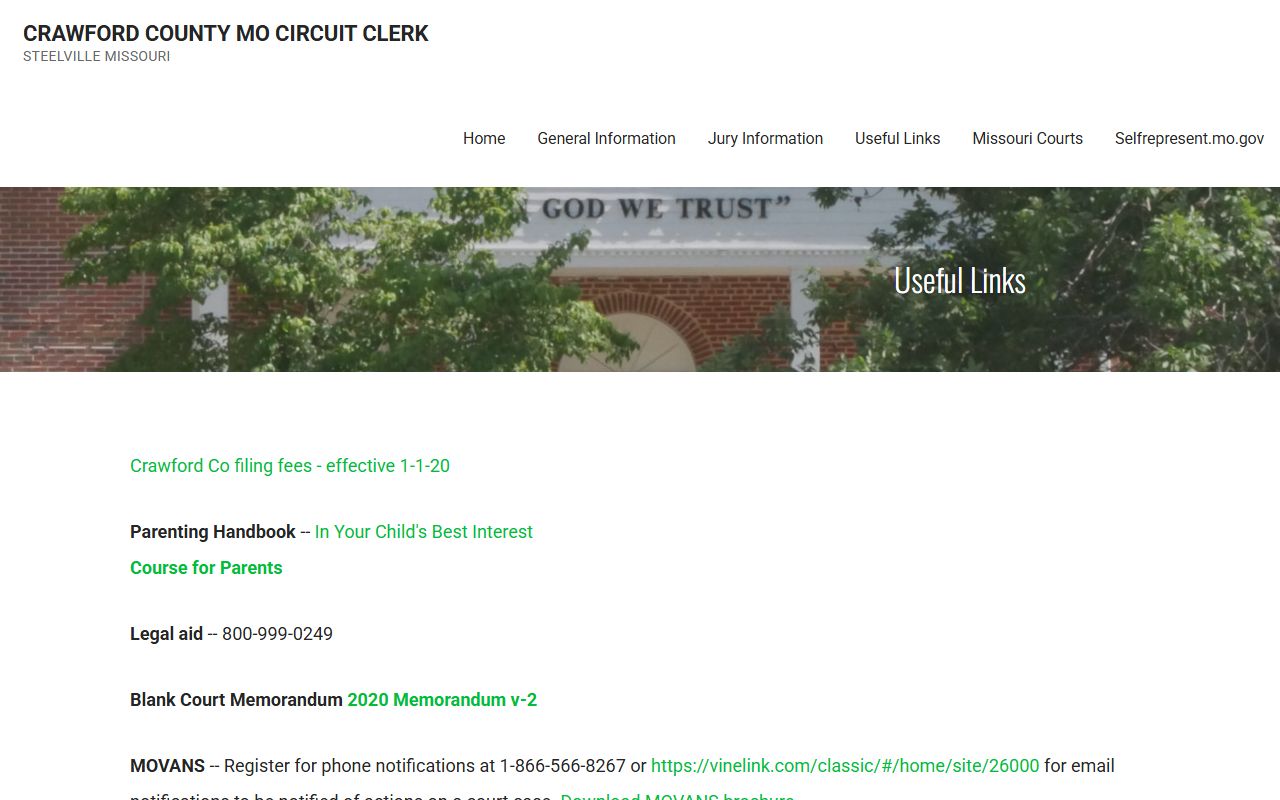 Crawford County court records Circuit Clerk useful links page