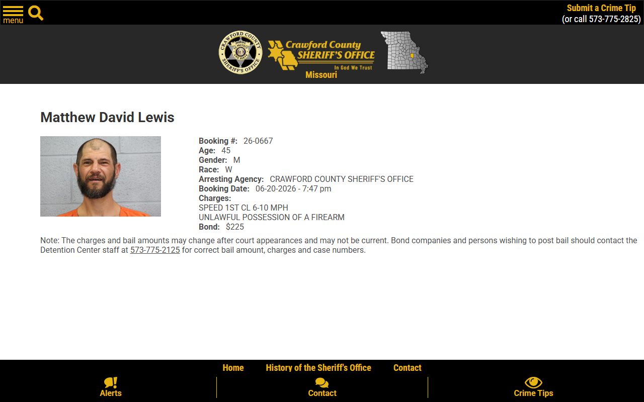Crawford County inmate search sample inmate profile