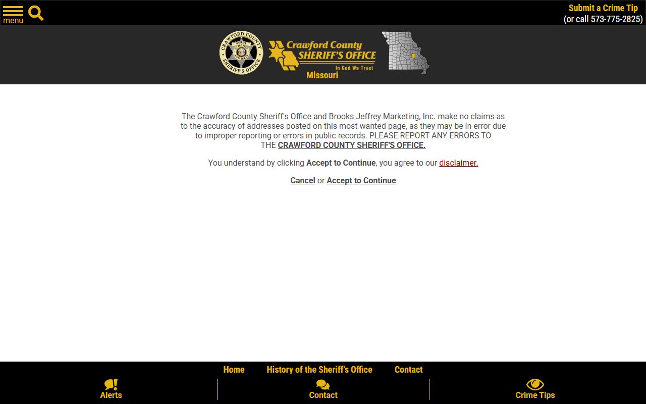 Crawford County warrant search most wanted disclaimer